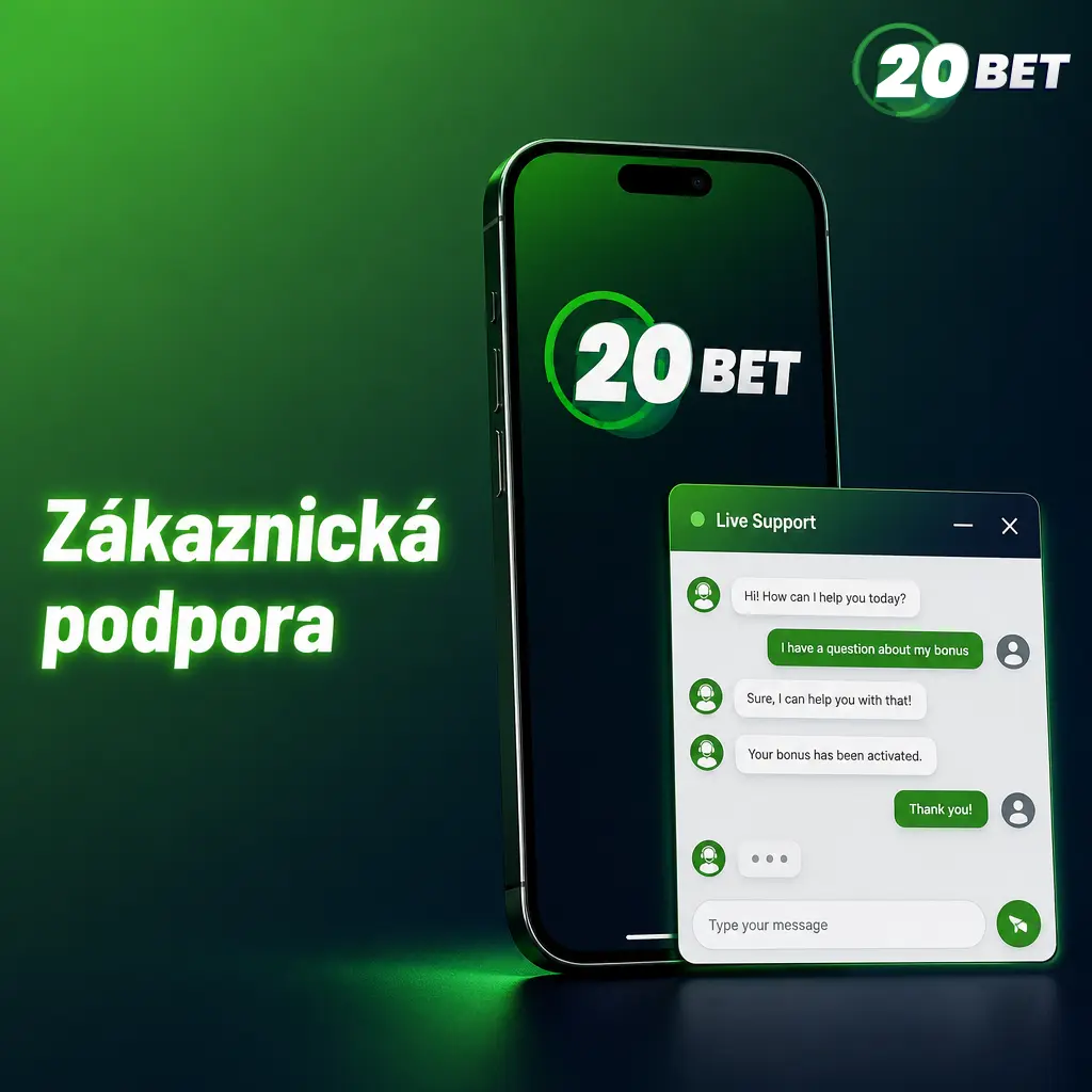 Zákaznická podpora 20bet s živým chatem, e-mailem a sekcí FAQ pro hráče v češtině a angličtině