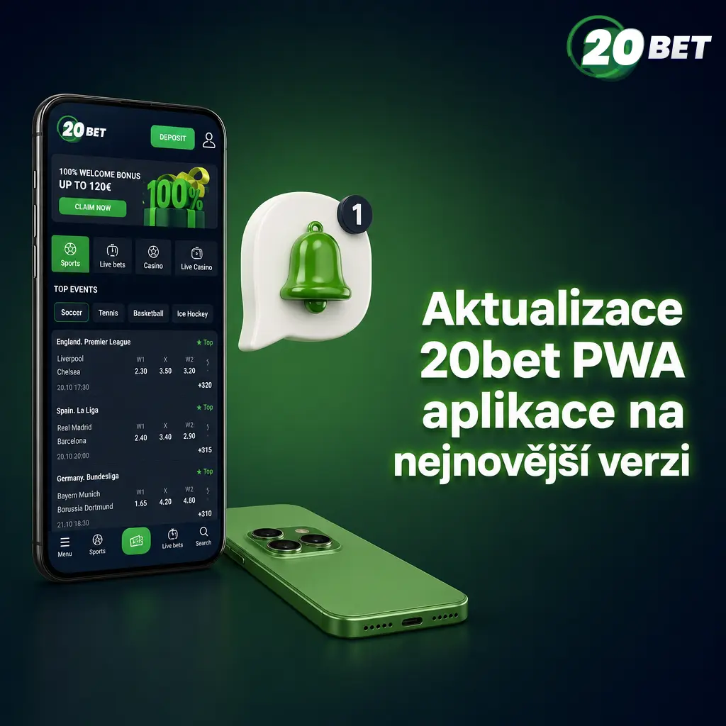 Aktualizace PWA aplikace 20bet probíhá automaticky při načtení stránky bez nutnosti stahování z obchodu