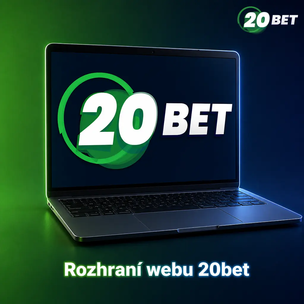 Tmavé rozhraní webu 20bet se zelenými akcenty, navigací Sport, Live, Casino a rychlým přístupem k účtu