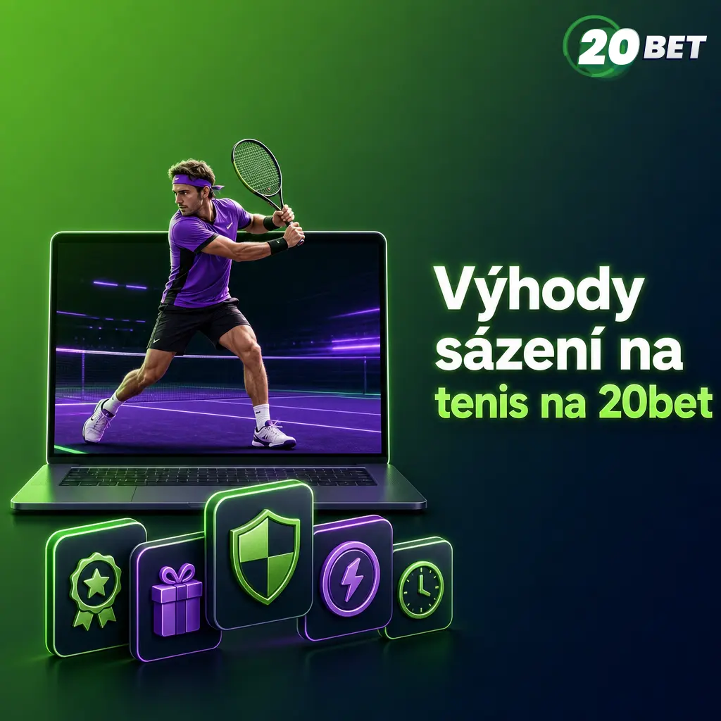 Výhody sázení na tenis na 20bet: kurzy na 15+ turnajů, live sázení, cash out, kombinace až 20 zápasů a podpora 24/7